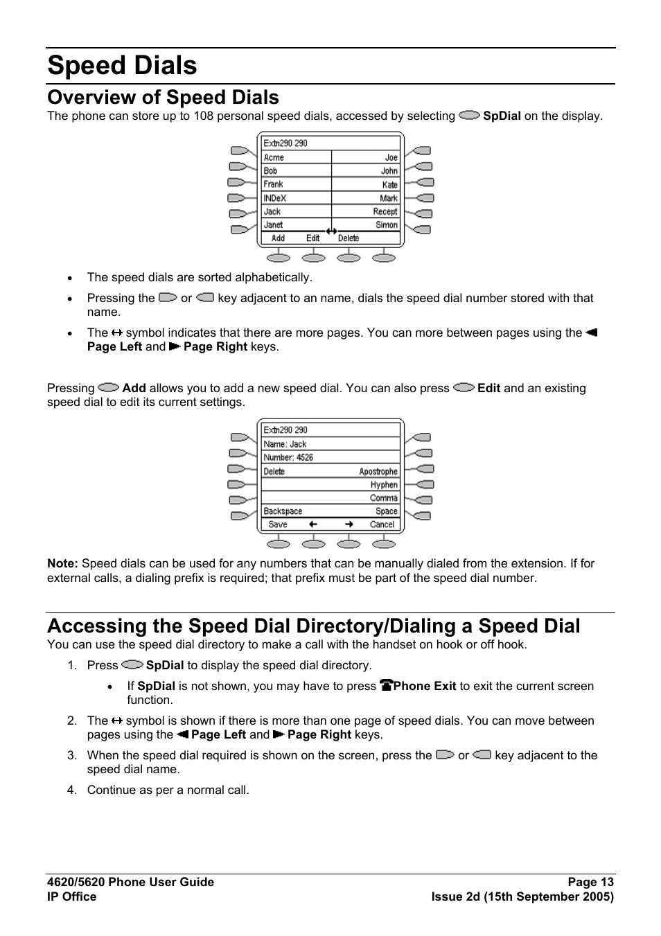 Speed dials, Overview of speed dials | Avaya 5620 User Manual | Page 13 / 44