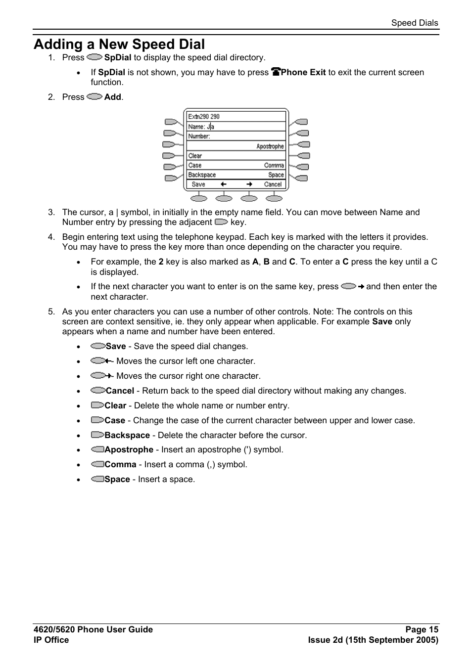 Adding a new speed dial, Speed dials | Avaya 5620 User Manual | Page 15 / 44