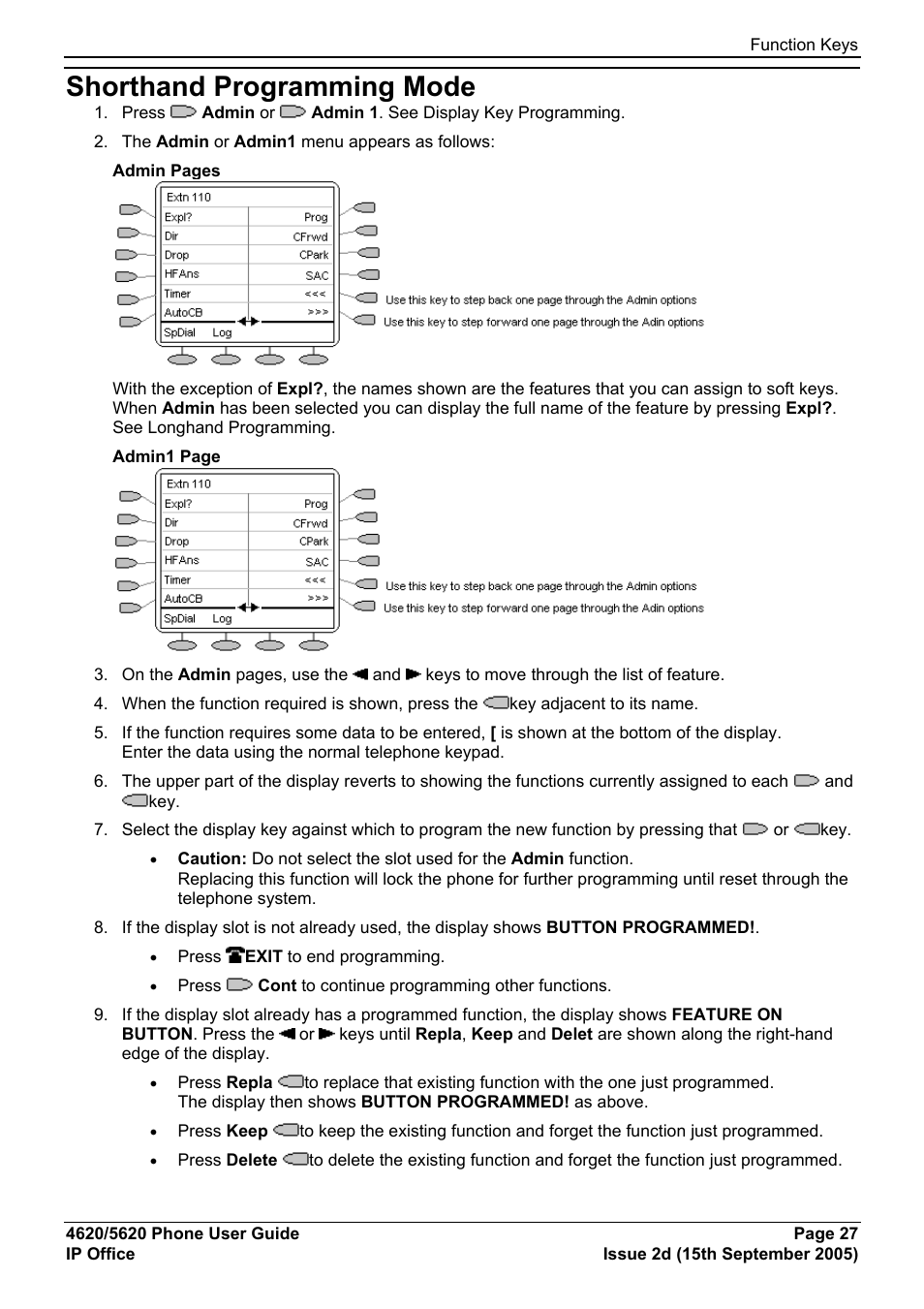 Shorthand programming mode | Avaya 5620 User Manual | Page 27 / 44