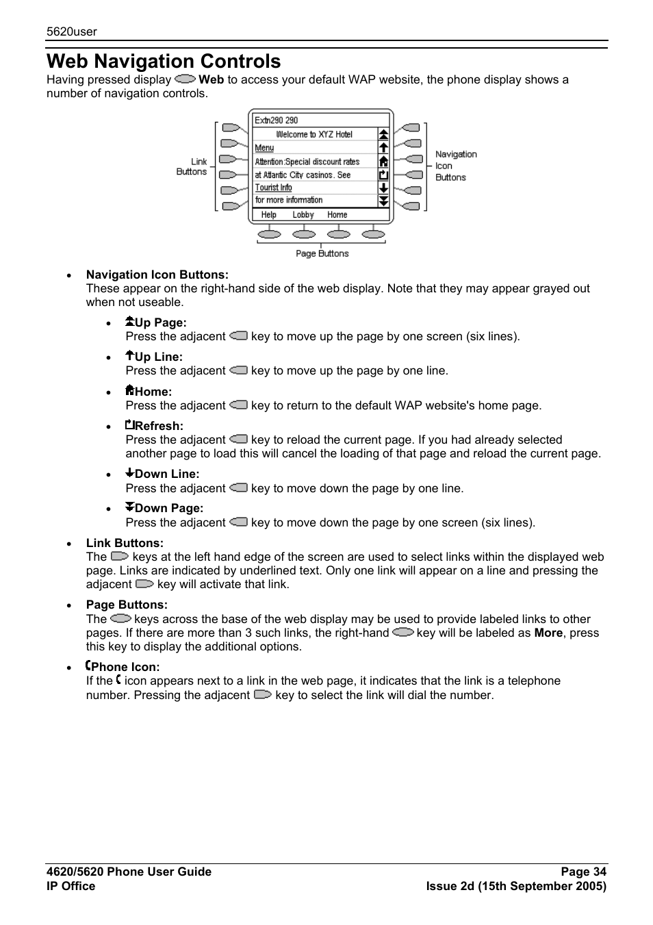 Web navigation controls | Avaya 5620 User Manual | Page 34 / 44