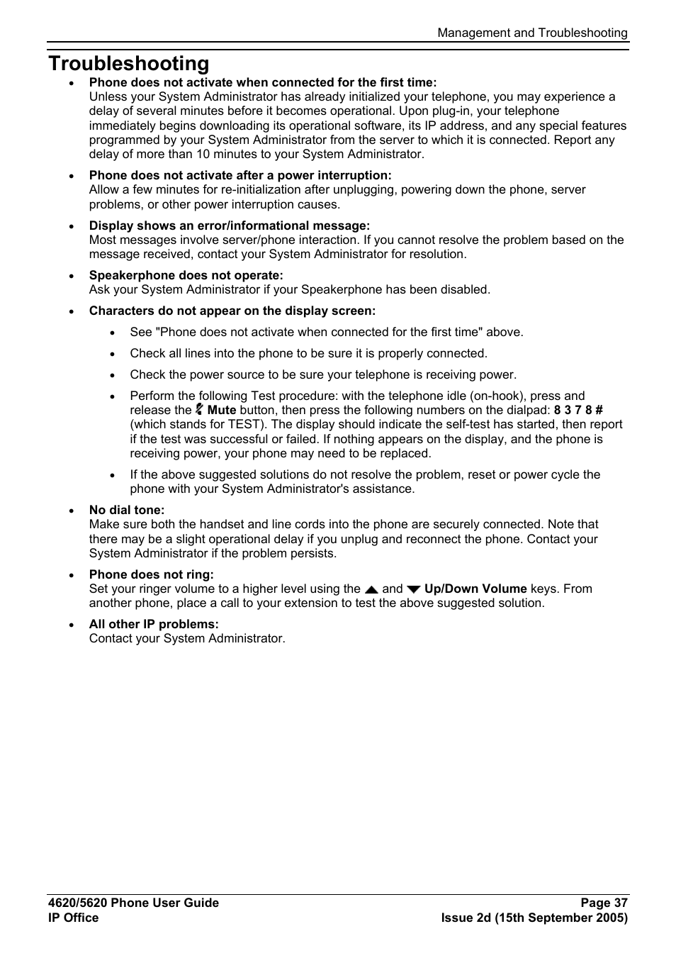 Troubleshooting | Avaya 5620 User Manual | Page 37 / 44