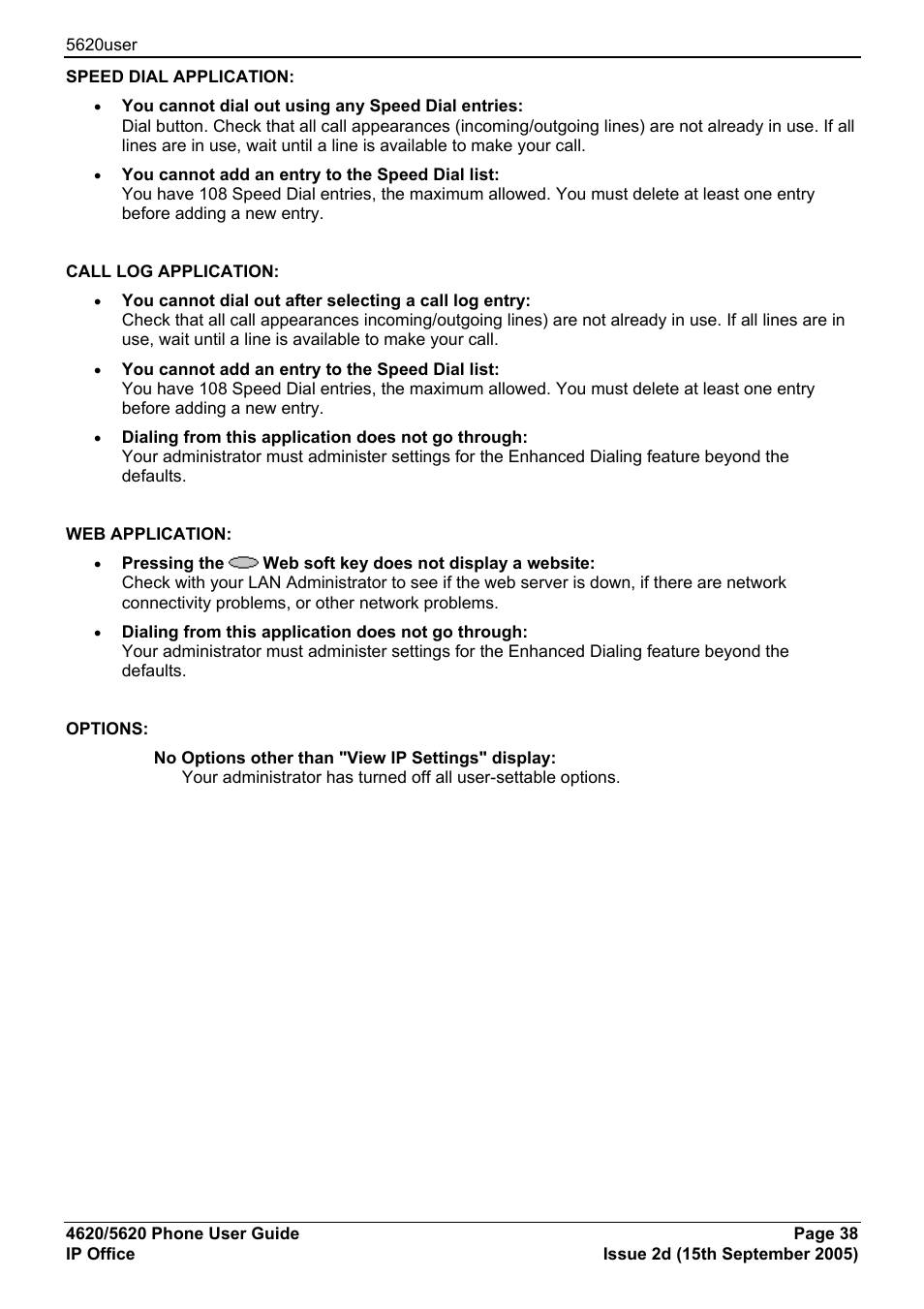 Management and troubleshooting | Avaya 5620 User Manual | Page 38 / 44