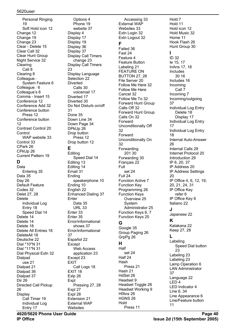 Avaya 5620 User Manual | Page 40 / 44