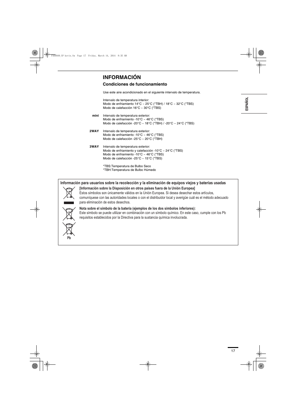 Información | Panasonic S73MZ1H4A User Manual | Page 17 / 68