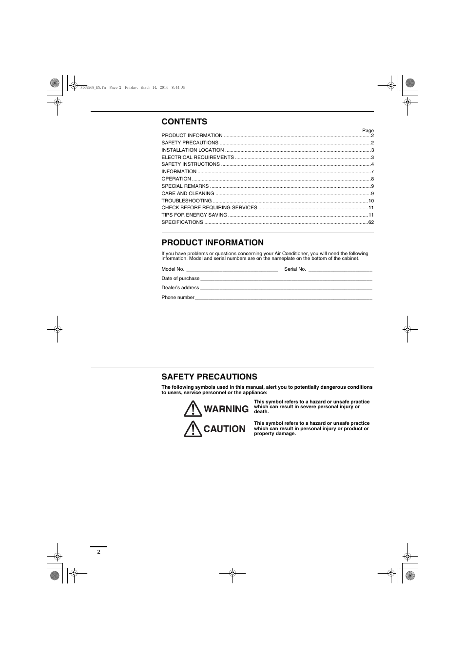 Panasonic S73MZ1H4A User Manual | Page 2 / 68