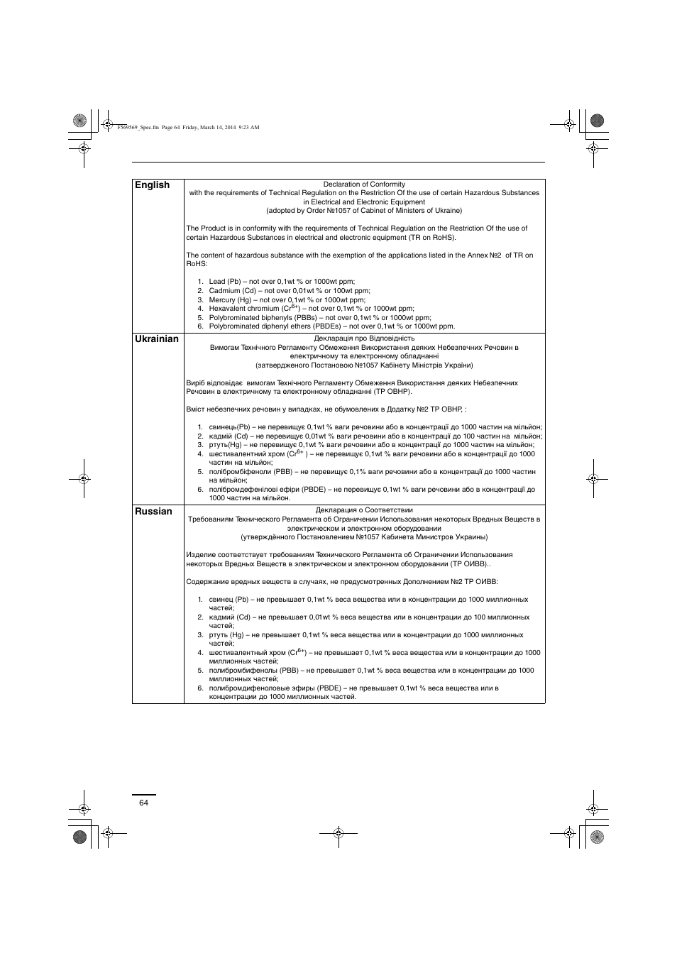 Panasonic S73MZ1H4A User Manual | Page 64 / 68