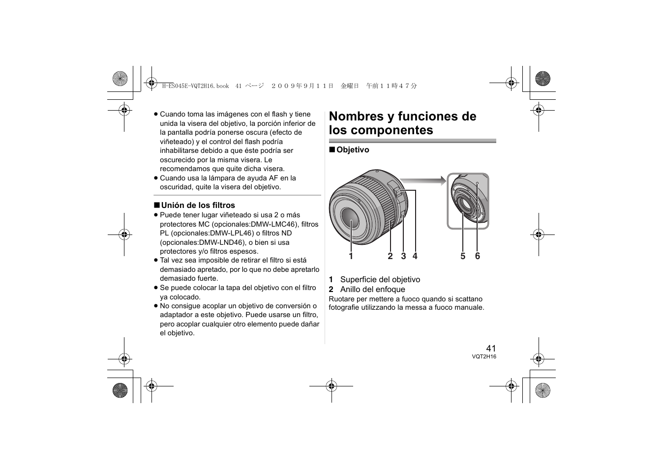 Nombres y funciones de los componentes | Panasonic HES045E User Manual | Page 41 / 80