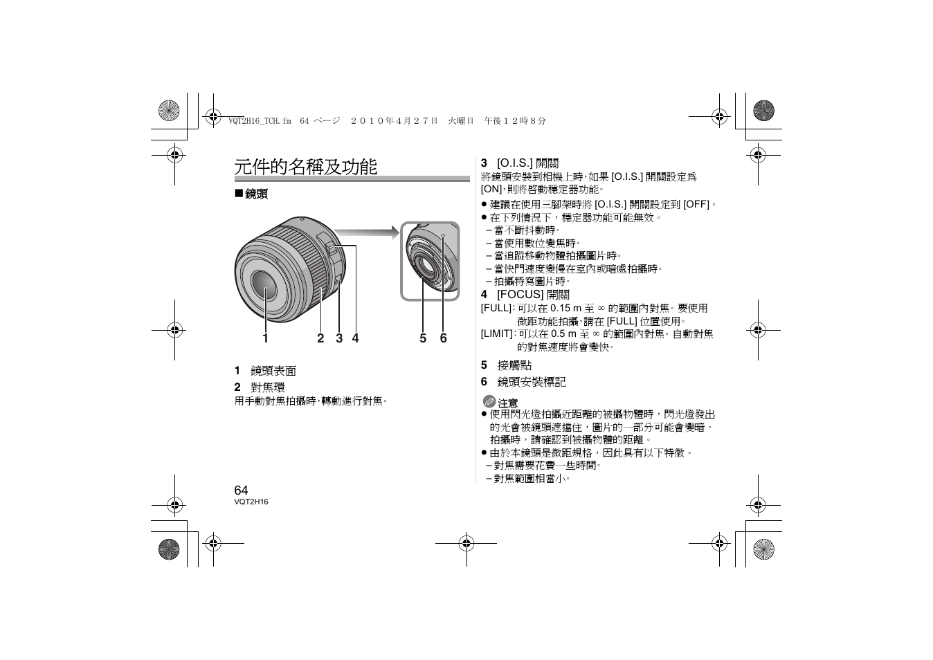 元件的名稱及功能 | Panasonic HES045E User Manual | Page 64 / 80