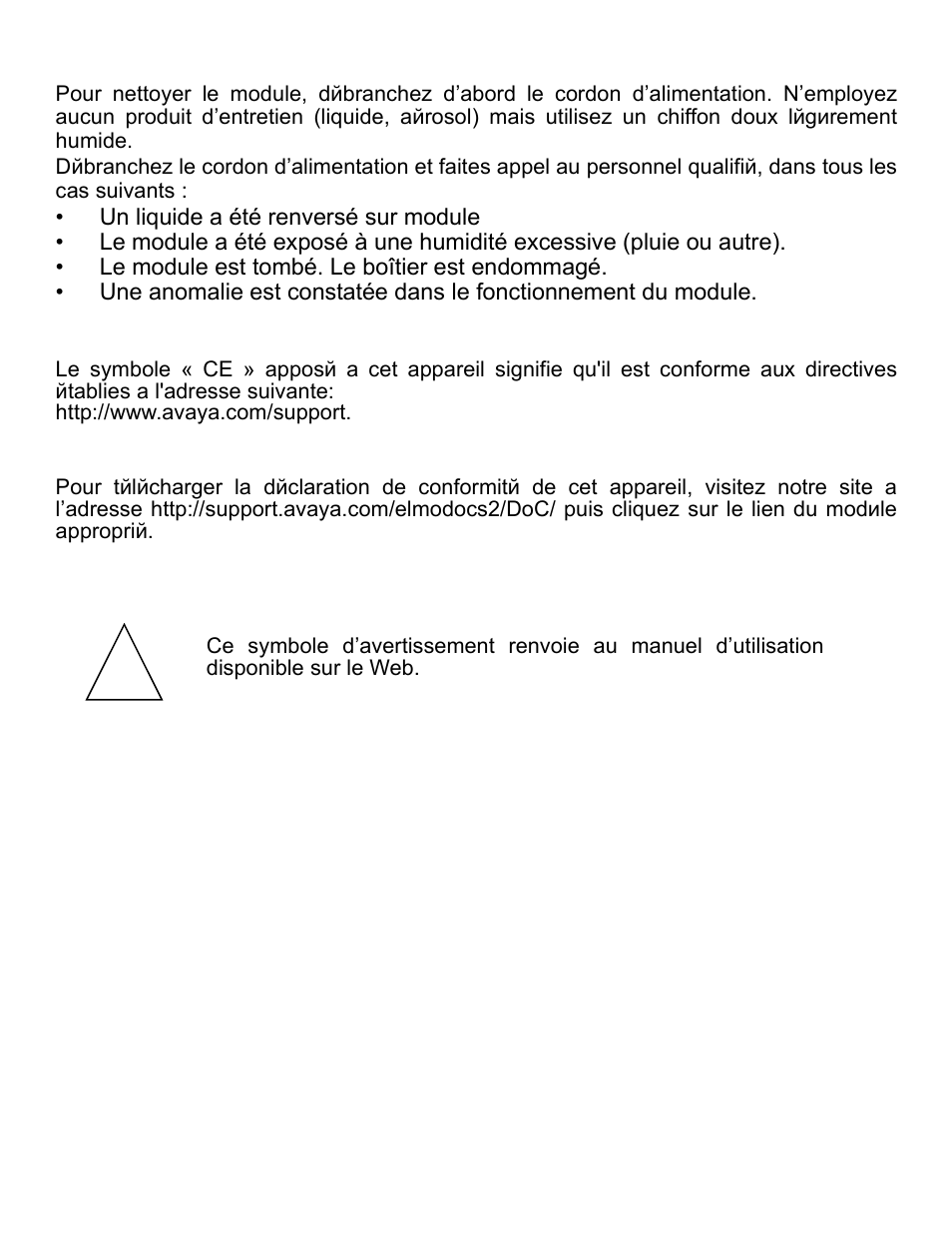 Conseils d’entretien, Symbole ce, Déclaration de conformité | Instructions a conserver | Avaya one-X Gigabit Ethernet Adapter User Manual | Page 5 / 40