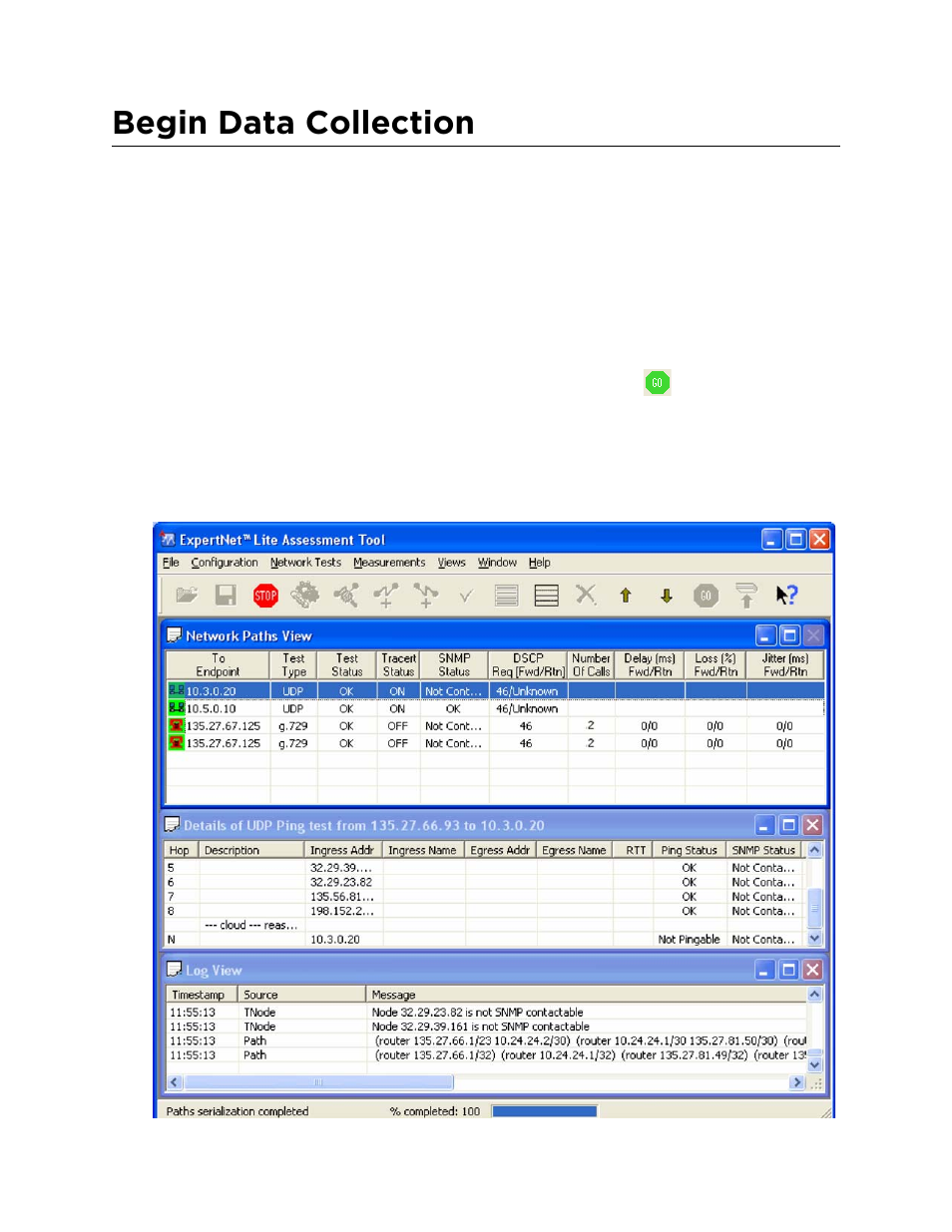 Begin data collection | Avaya ExpertNet Lite Assessment Tool ELAT User Manual | Page 26 / 47