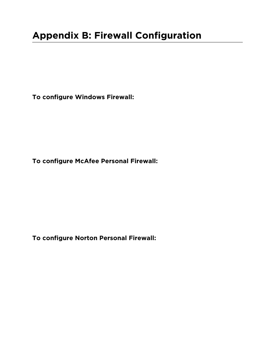 To configure windows firewall, To configure mcafee personal firewall, To configure norton personal firewall | Appendix b: firewall configuration | Avaya ExpertNet Lite Assessment Tool ELAT User Manual | Page 43 / 47