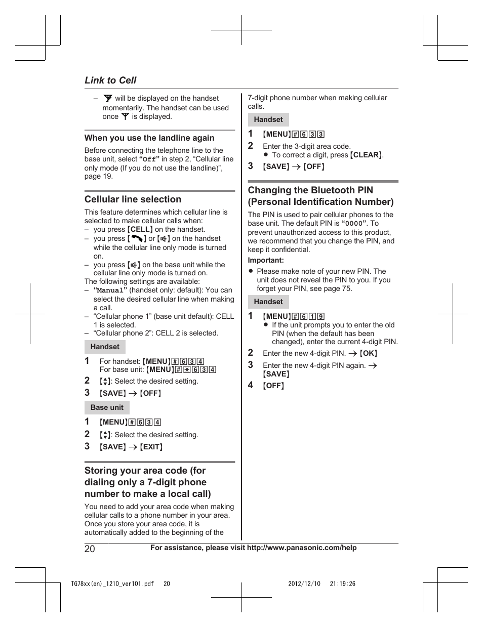 Panasonic KXTG7873 User Manual | Page 20 / 96