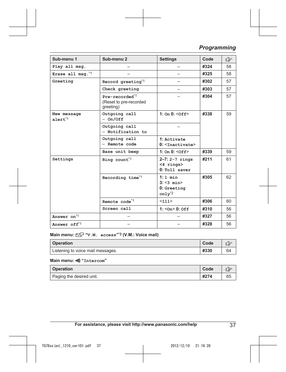 37 programming | Panasonic KXTG7873 User Manual | Page 37 / 96