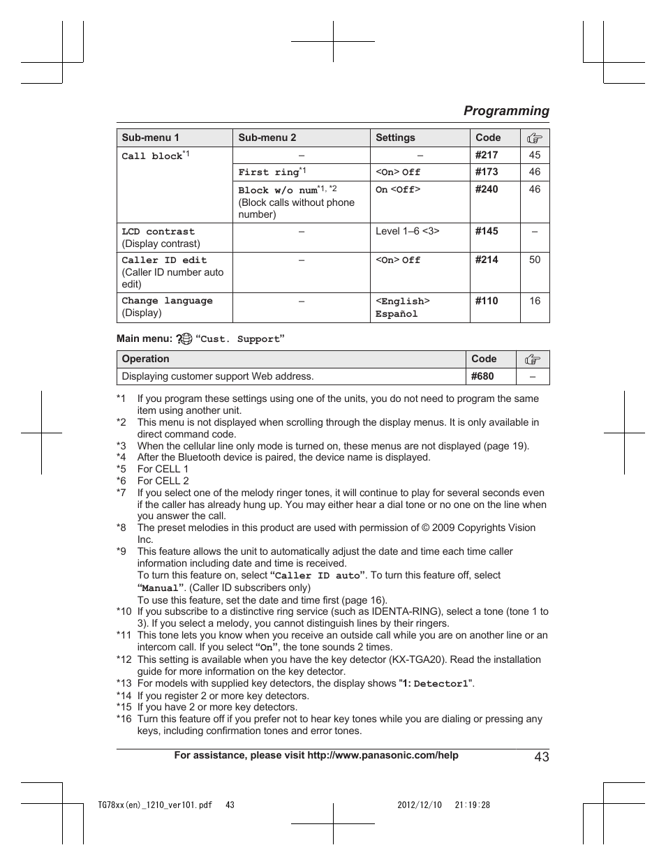 43 programming | Panasonic KXTG7873 User Manual | Page 43 / 96