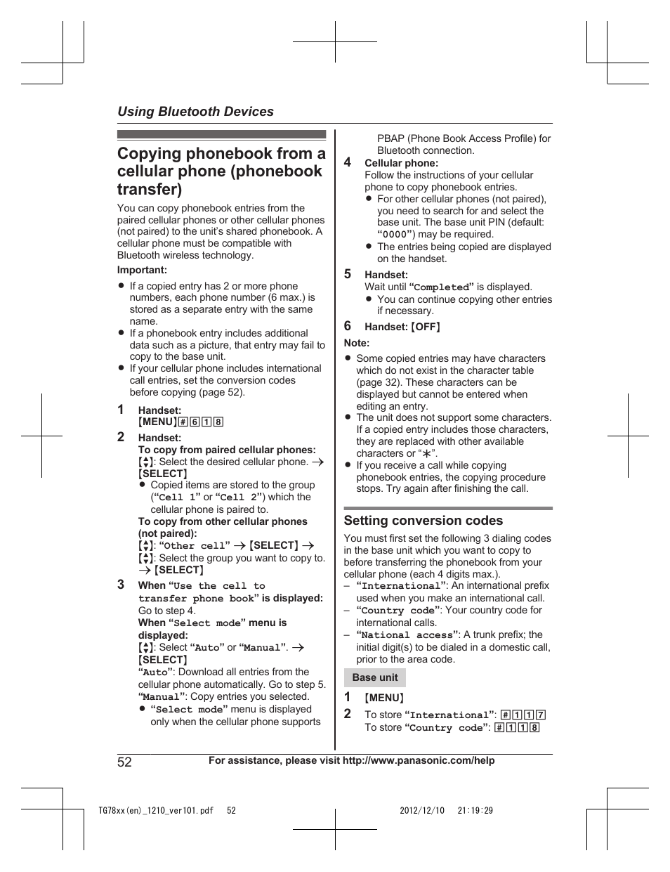 Using bluetooth devices | Panasonic KXTG7873 User Manual | Page 52 / 96