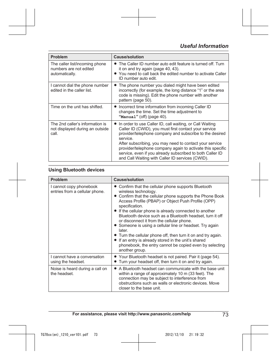 73 useful information | Panasonic KXTG7873 User Manual | Page 73 / 96