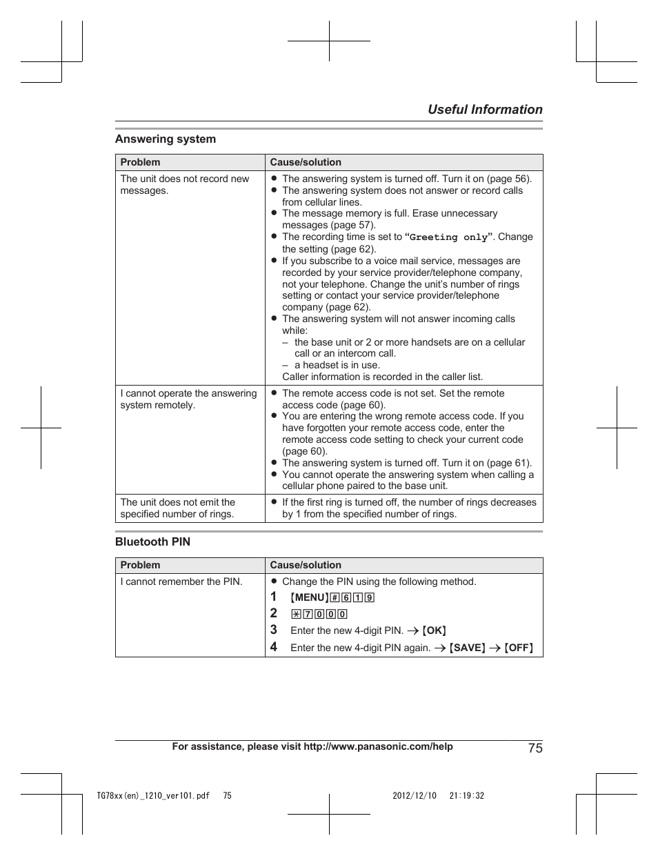 75 useful information | Panasonic KXTG7873 User Manual | Page 75 / 96