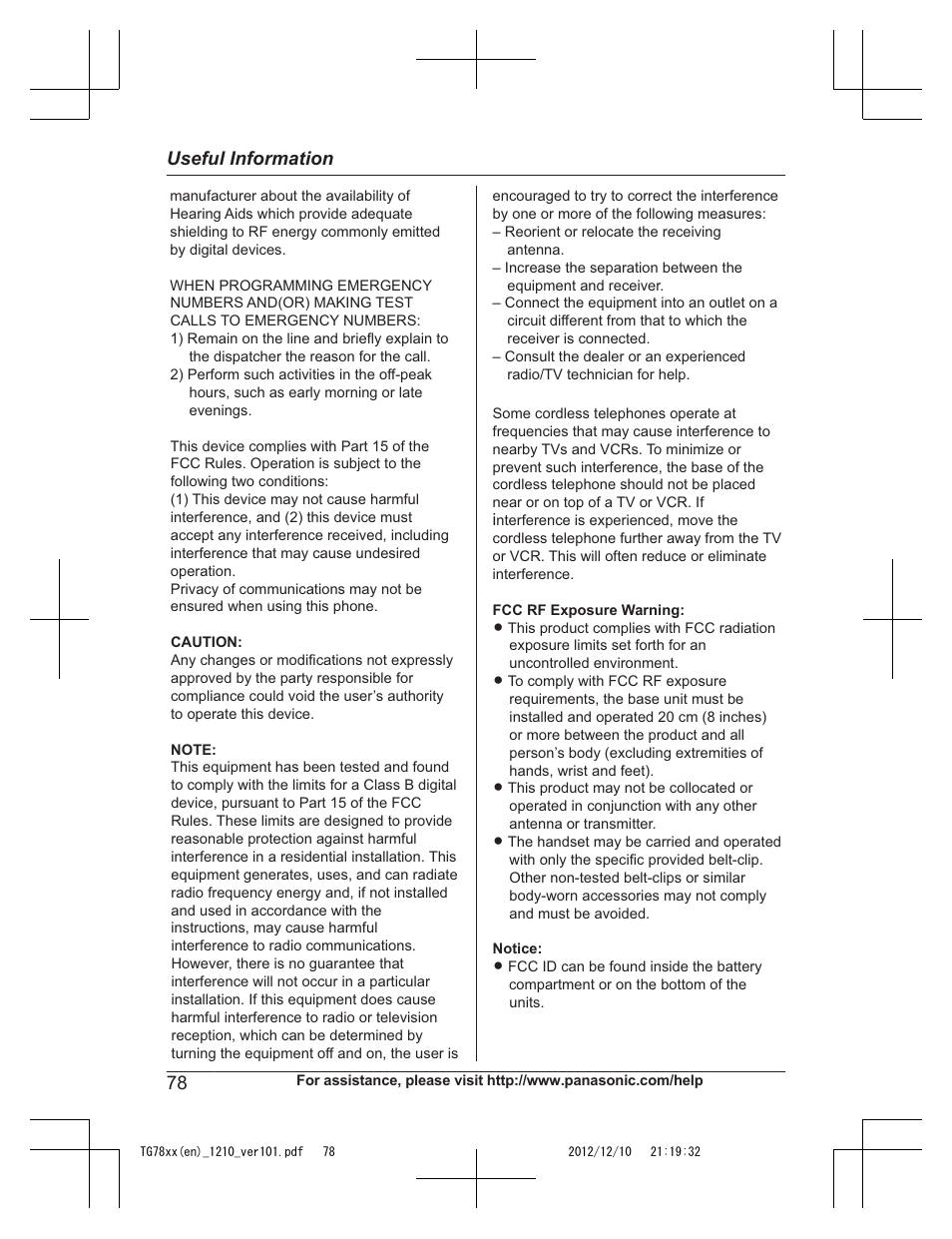 Useful information | Panasonic KXTG7873 User Manual | Page 78 / 96