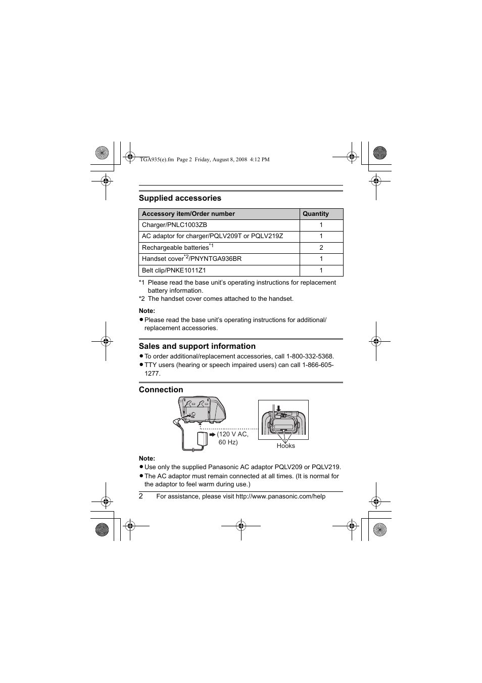 Panasonic KXTGA935 User Manual | Page 2 / 16