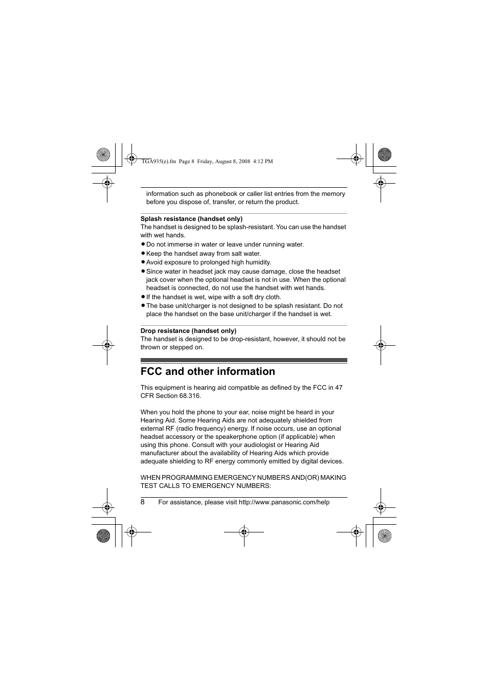 Fcc and other information | Panasonic KXTGA935 User Manual | Page 8 / 16