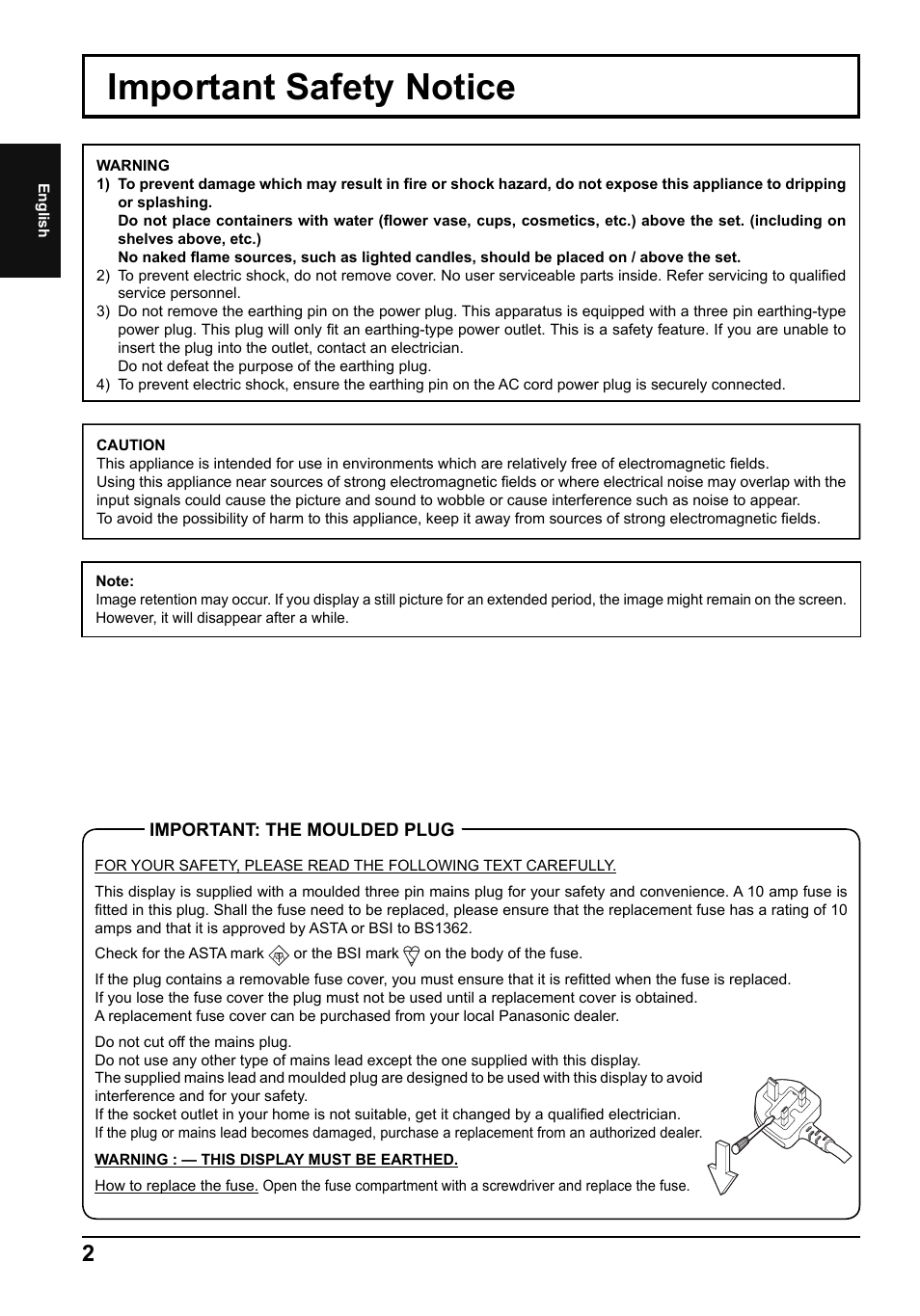 Important safety notice | Panasonic TH65LFB70E User Manual | Page 2 / 36