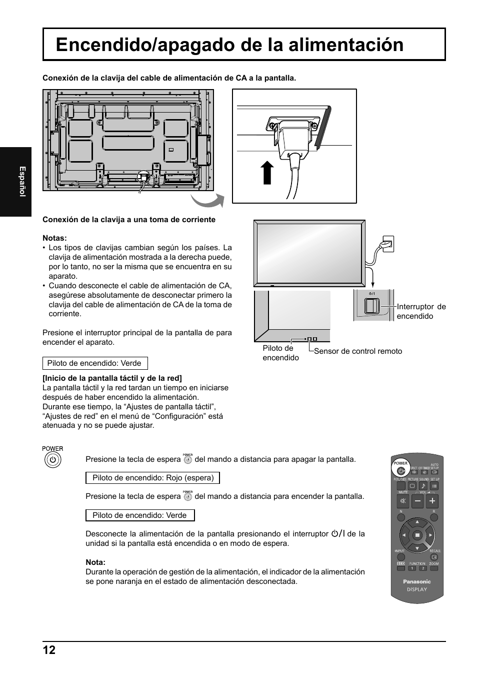 Encendido/apagado de la alimentación | Panasonic TH65LFB70E User Manual | Page 30 / 36