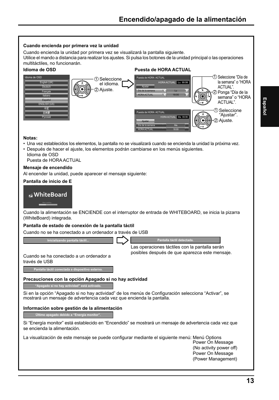 13 encendido/apagado de la alimentación, Whiteboard | Panasonic TH65LFB70E User Manual | Page 31 / 36