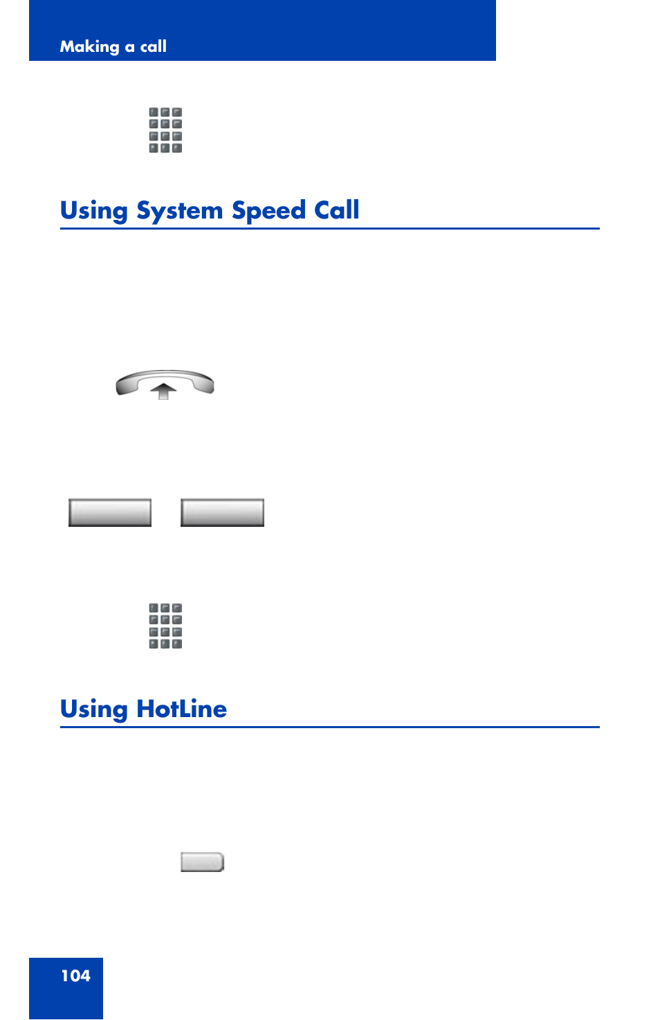Using system speed call, Using hotline | Avaya 1120E User Manual | Page 104 / 214