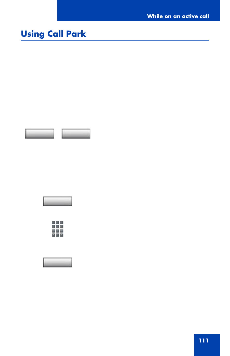 Using call park | Avaya 1120E User Manual | Page 111 / 214