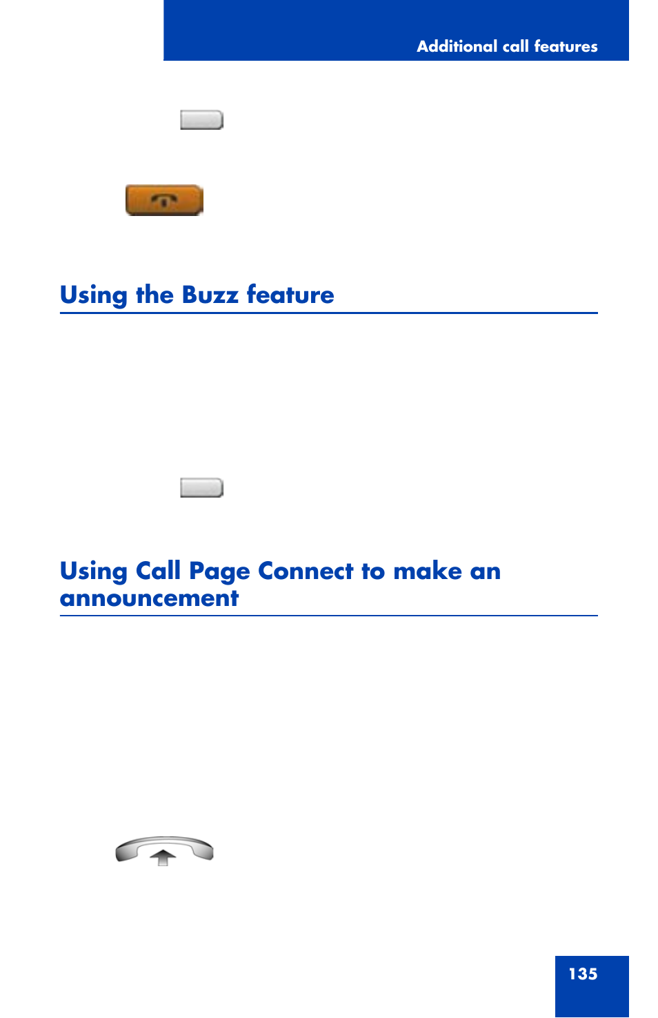 Using the buzz feature, Using call page connect to make an announcement | Avaya 1120E User Manual | Page 135 / 214