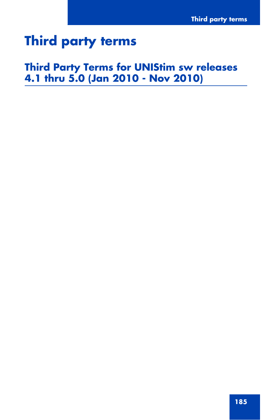 Third party terms | Avaya 1120E User Manual | Page 185 / 214