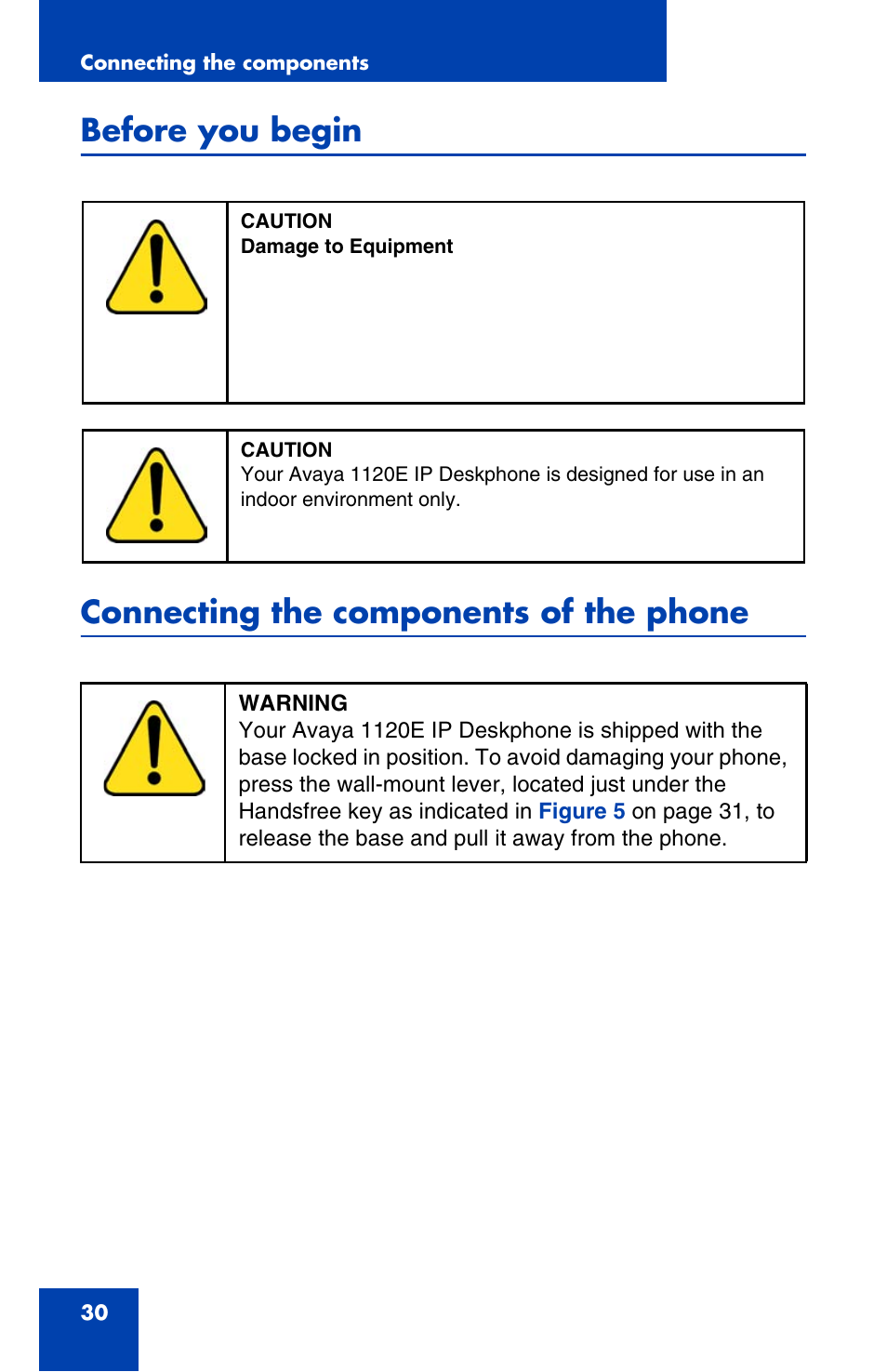 Before you begin, Connecting the components of the phone | Avaya 1120E User Manual | Page 30 / 214