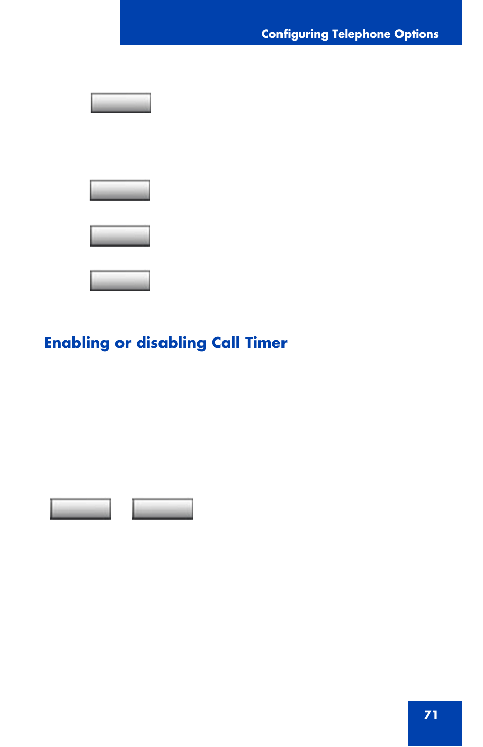 Enabling or disabling call timer | Avaya 1120E User Manual | Page 71 / 214