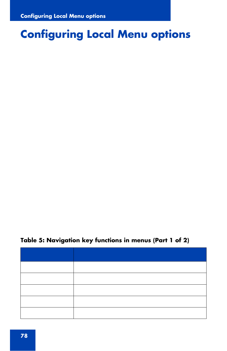 Configuring local menu options | Avaya 1120E User Manual | Page 78 / 214
