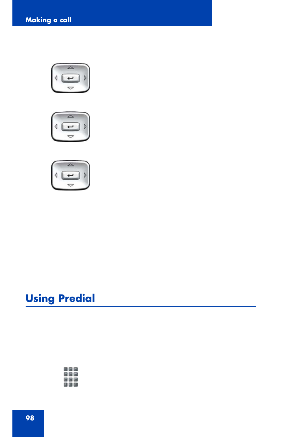 Using predial | Avaya 1120E User Manual | Page 98 / 214