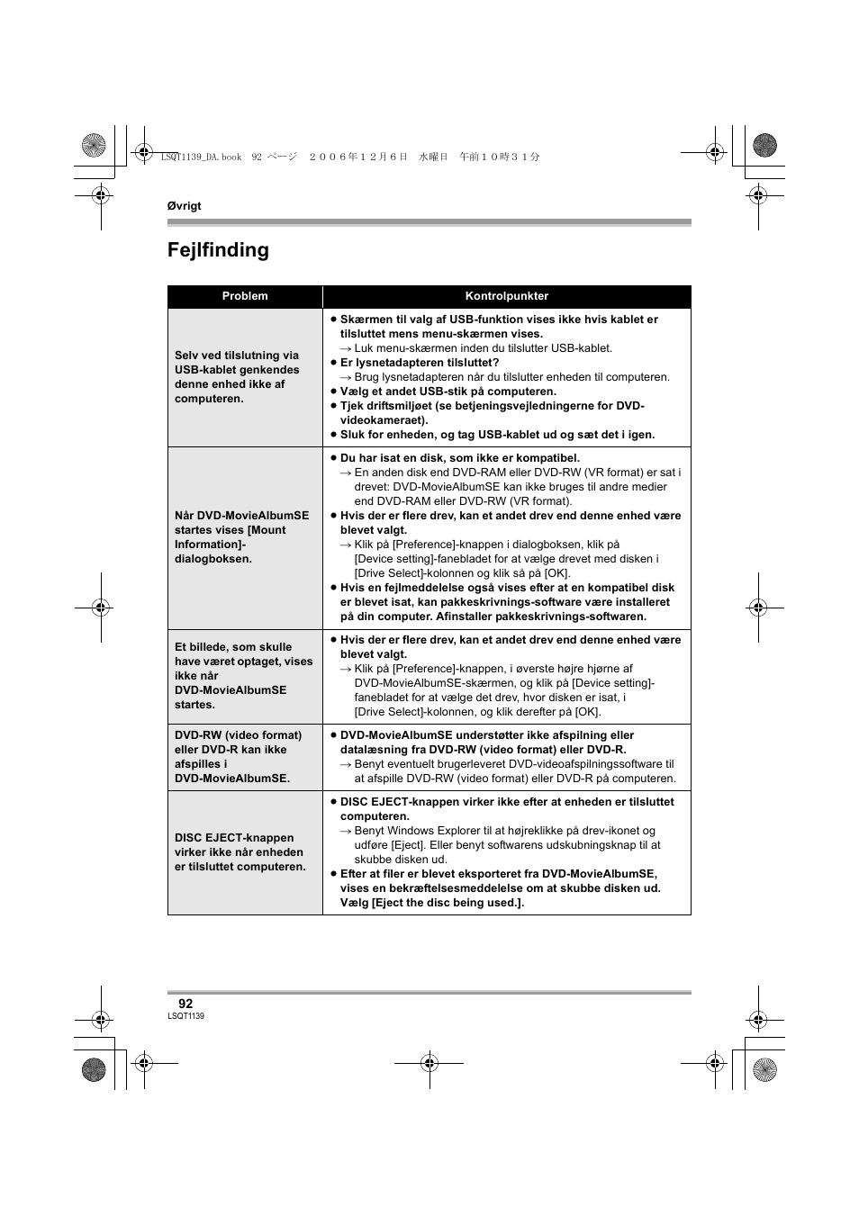 Fejlfinding | Panasonic VDRD310E User Manual | Page 92 / 96