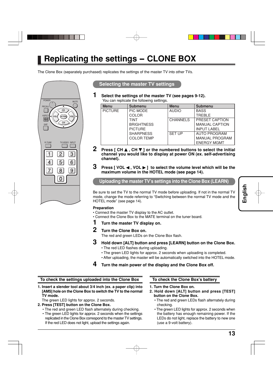 Replicating the settings - clone box, English | Panasonic TY42TM6MA User Manual | Page 13 / 44