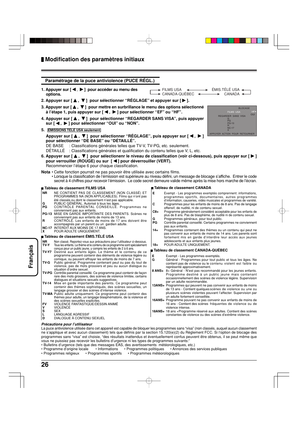 Fran ç ais modification des paramètres initiaux | Panasonic TY42TM6MA User Manual | Page 26 / 44