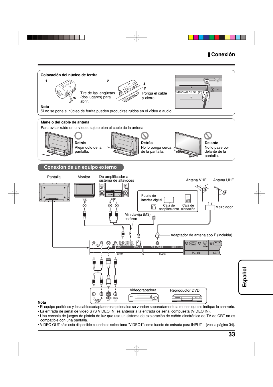 Espa ñ ol, Conexión, Conexión de un equipo externo | Panasonic TY42TM6MA User Manual | Page 33 / 44