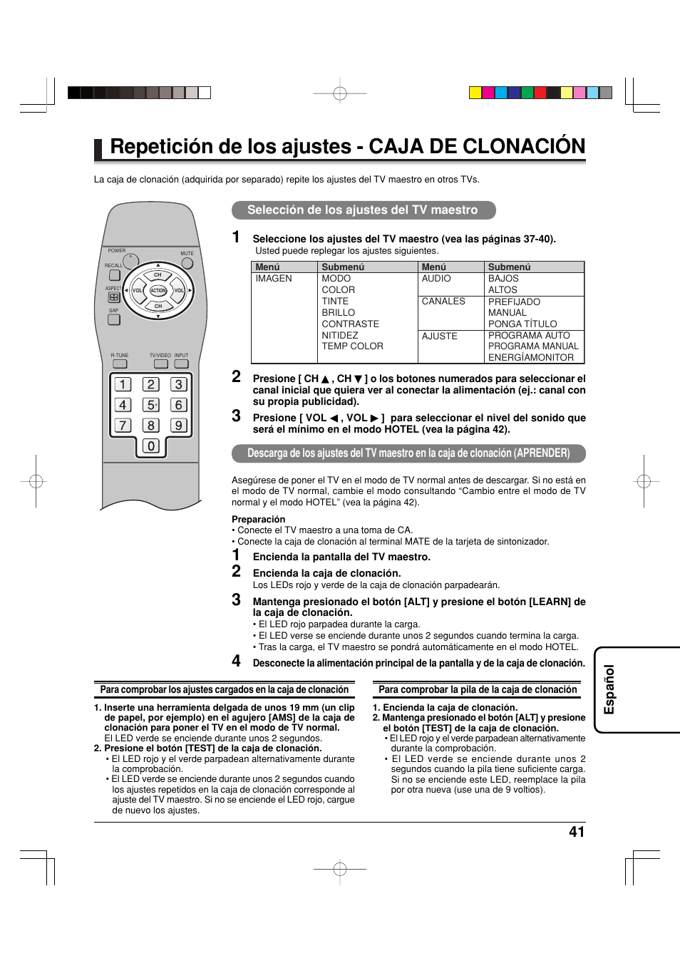 Repetición de los ajustes - caja de clonación, Espa ñ ol | Panasonic TY42TM6MA User Manual | Page 41 / 44