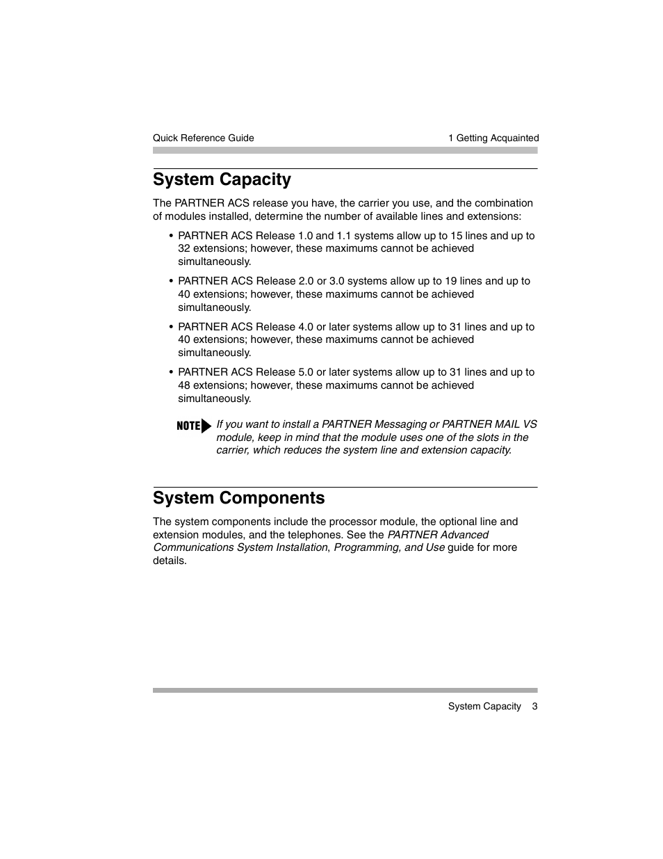 System capacity, System components | Avaya PARTNER-18D User Manual | Page 13 / 106