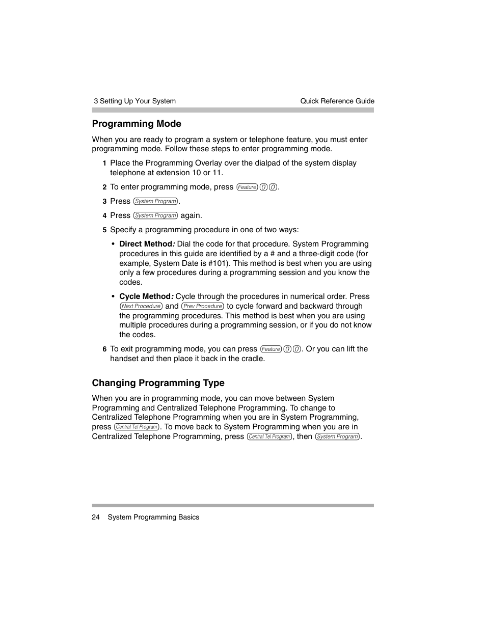 Programming mode, Changing programming type | Avaya PARTNER-18D User Manual | Page 34 / 106