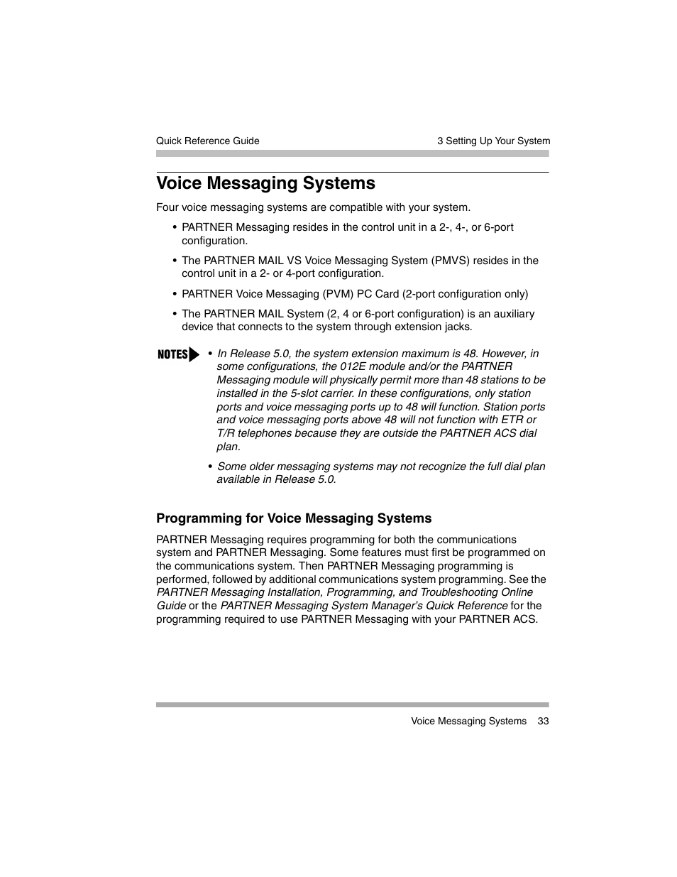 Voice messaging systems, Programming for voice messaging systems | Avaya PARTNER-18D User Manual | Page 43 / 106