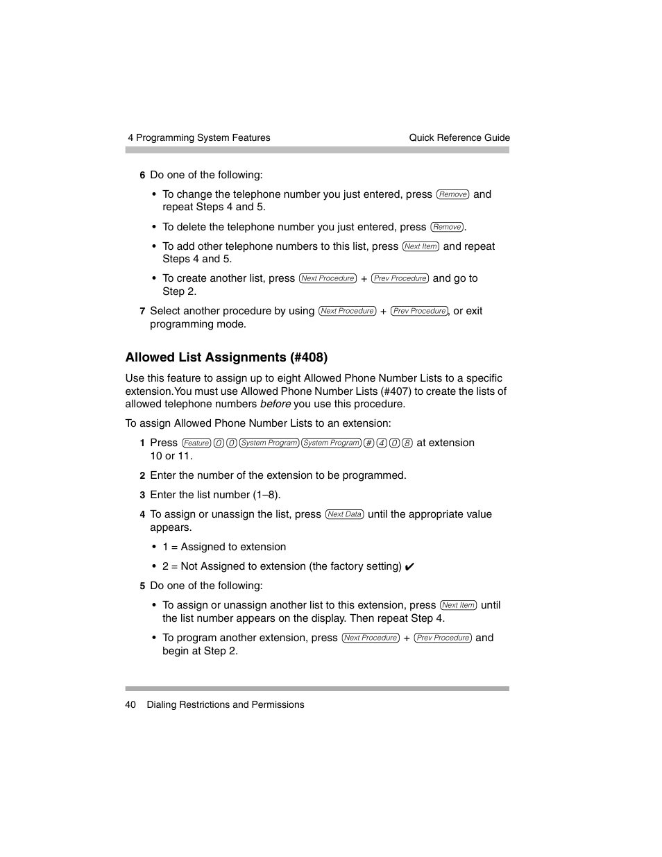 Allowed list assignments (#408) | Avaya PARTNER-18D User Manual | Page 50 / 106