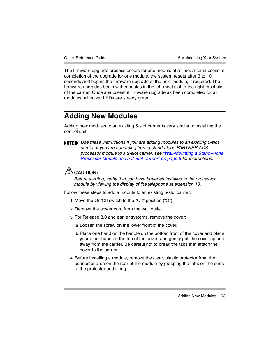 Adding new modules | Avaya PARTNER-18D User Manual | Page 73 / 106