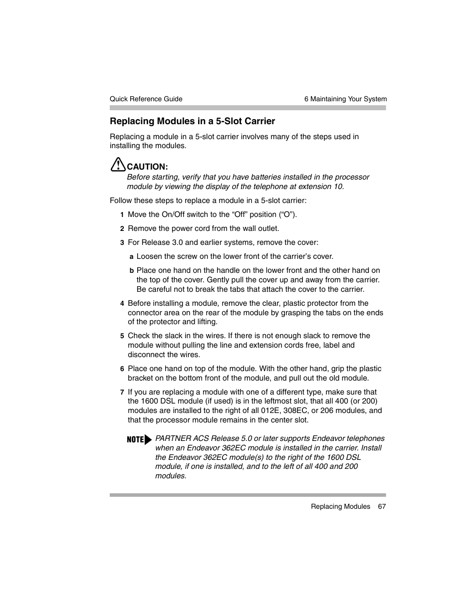 Replacing modules in a 5-slot carrier | Avaya PARTNER-18D User Manual | Page 77 / 106