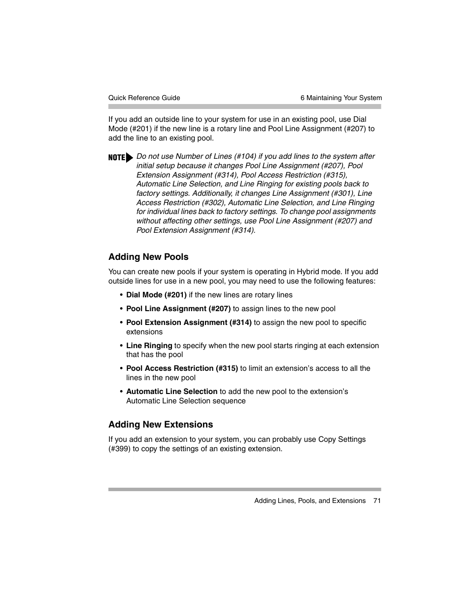 Adding new pools, Adding new extensions | Avaya PARTNER-18D User Manual | Page 81 / 106