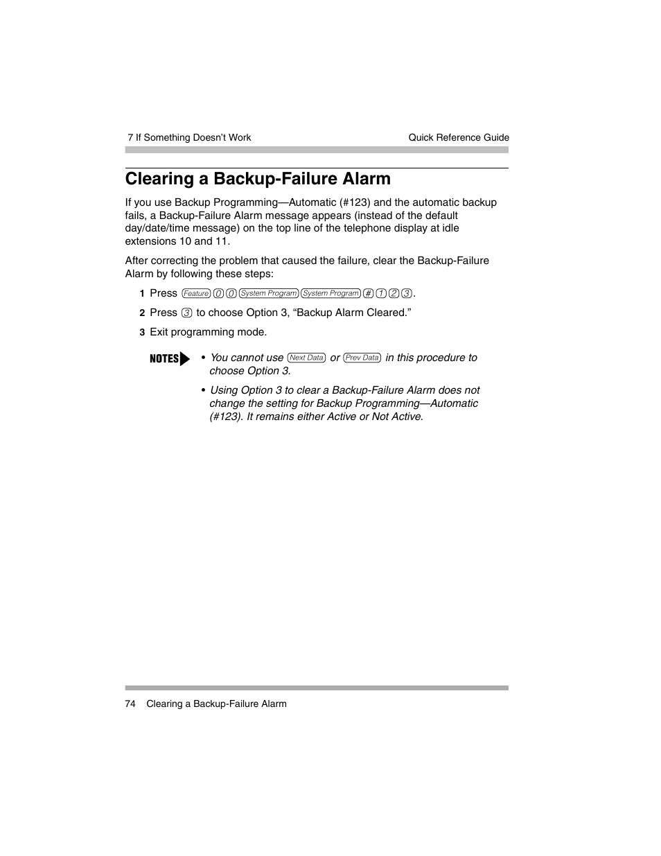 Clearing a backup-failure alarm, Clearing a | Avaya PARTNER-18D User Manual | Page 84 / 106