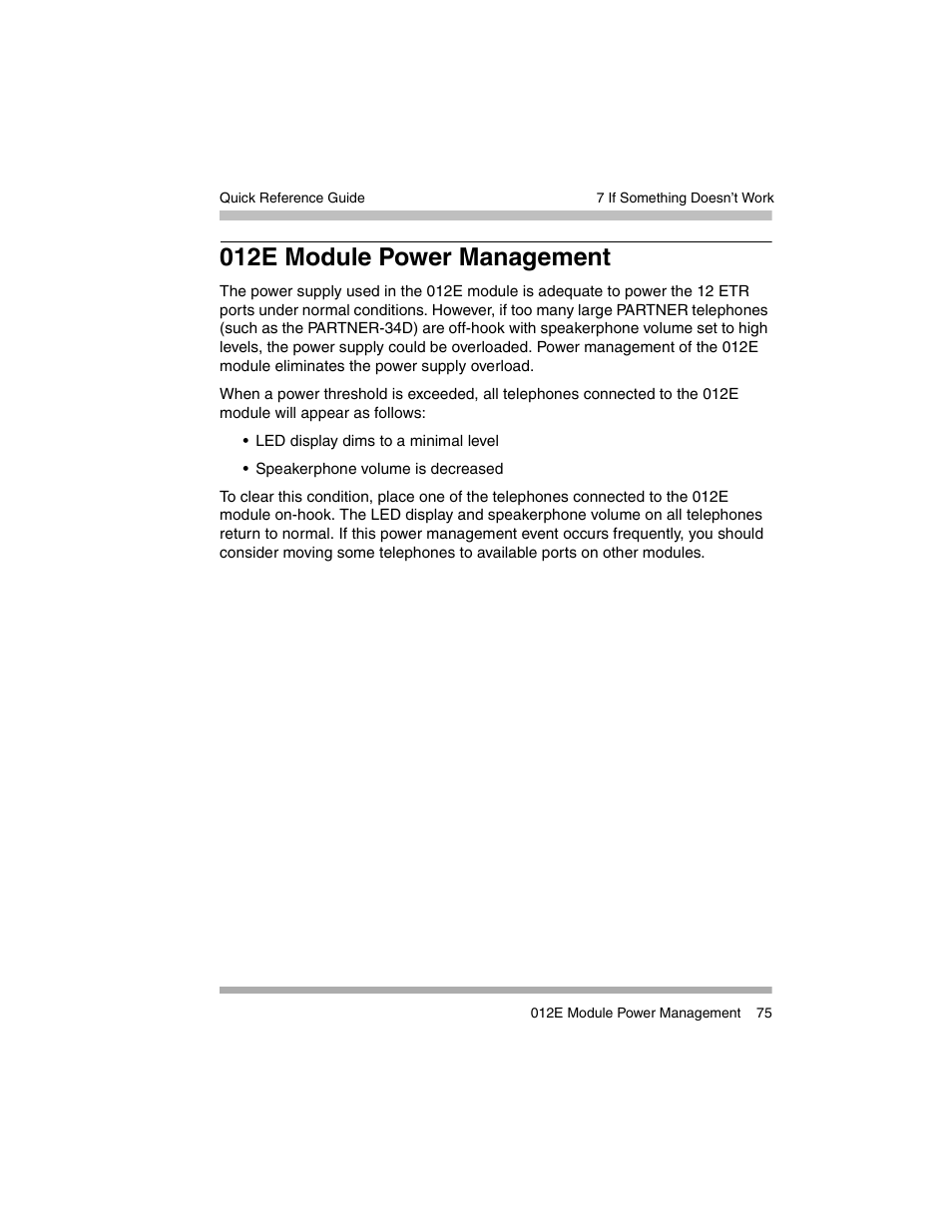 012e module power management | Avaya PARTNER-18D User Manual | Page 85 / 106