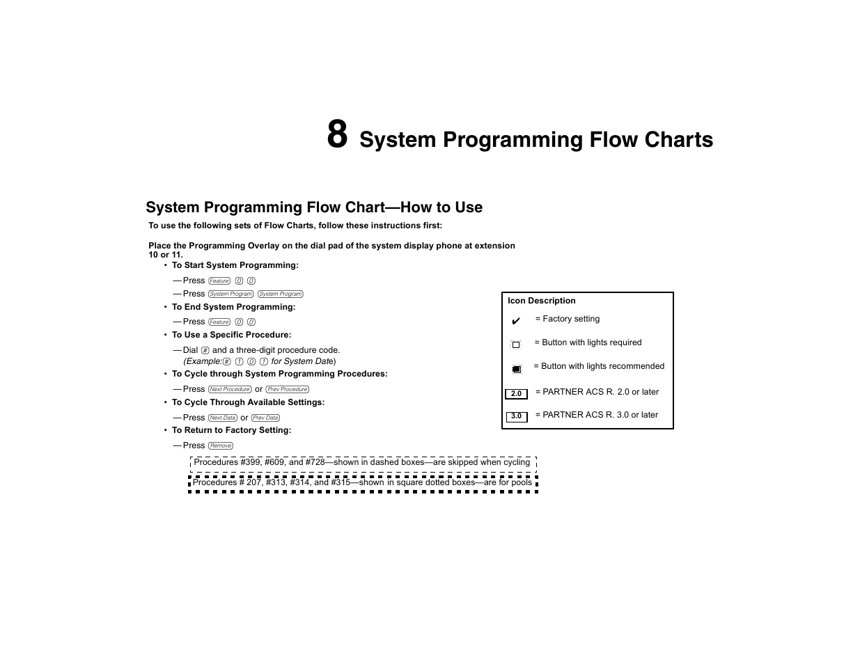 8 system programming flow charts, System programming flow chart—how to use, System programming flow charts | System programming flow chart–how to use | Avaya PARTNER-18D User Manual | Page 93 / 106